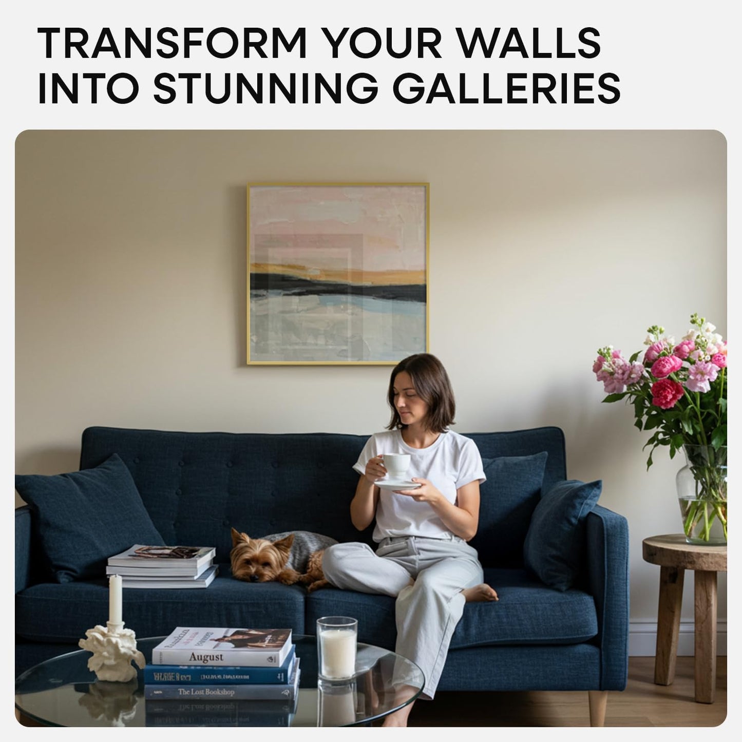 Homeforia 20x20 Picture Frame Gold, High End Metal 20 x 20 Square Poster Frame with Mat 16 x 16 Photo, 20x20 Frame Matted to 16x16 Print, 20by20 Gold Hanging Frames, Tempered Glass, Wall Kit, Set of 1