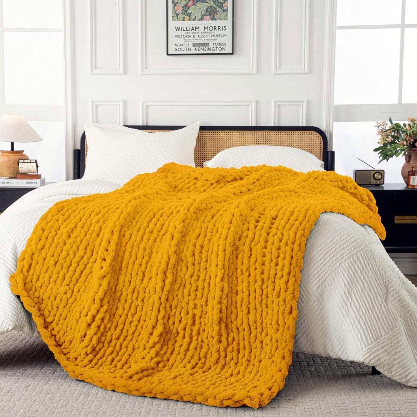 Ultra Soft Chunky Knit Blanket Throw -50x70 Hand Knitted Warm Chenille Throw Blanket, Home Decor Soft Thick Yarn Cable Knit Blanket Breathable Fleece Banket Christmas for Couch Bed Sofa Best GIF