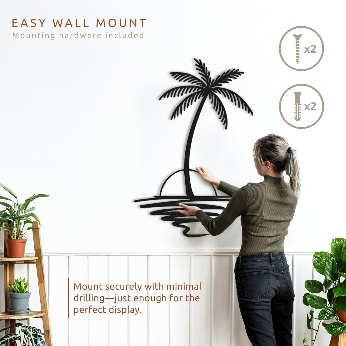 Metal Palm Tree with Sunset Wall Art, Large Outdoor Wall Decor, Tropical Beach Decor for Living Room, Bedroom, Garden Home Wall Sign, Perfect Metal Wall Art for Beach House (Black, 40 x 33 inches)