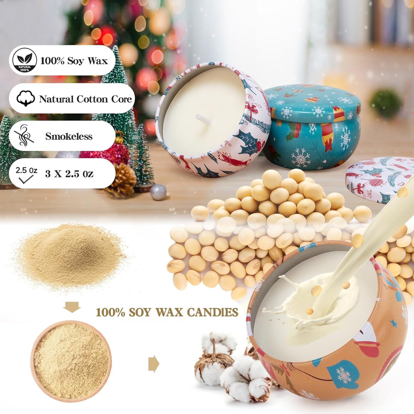 New Year's Candles Set Gift, Super Value 3 Pack 2.5 oz Aromatherapy Candles for Home Scented, Christmas Candles Gifts for Women, 3 Fragrant Scented Candles Set Can Meet Your Various Needs