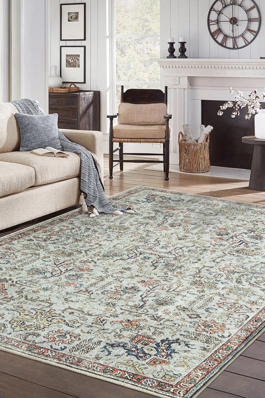 Keen Home Design 9x12 Rug - Machine Washable Area Rug with Non-Slip Backing, Ideal for Living Room, Dining Room, Bedroom - Vintage, Easy Clean, Durable, Low Pile Rug - (9' x 12')