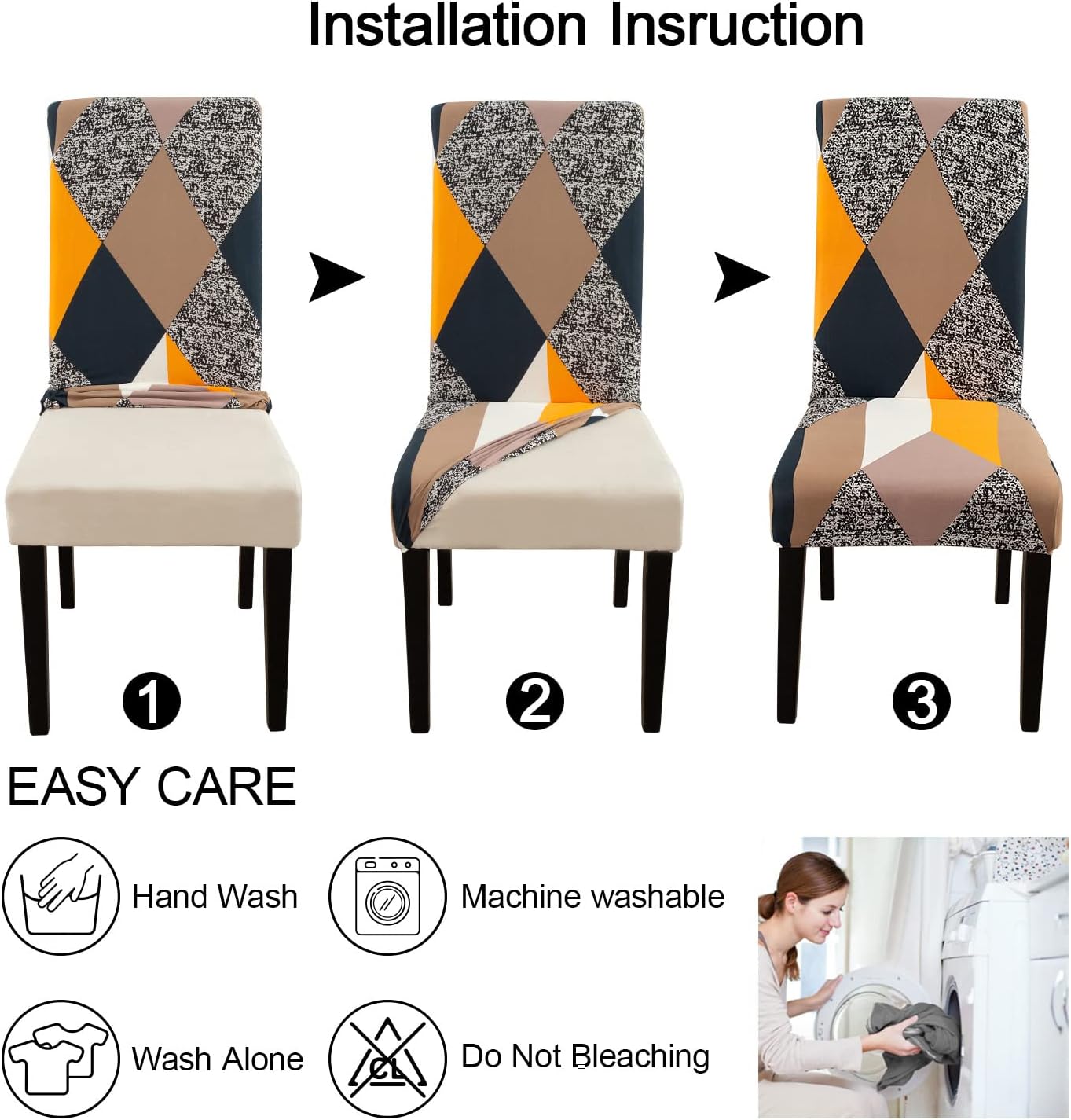 JQinHome Dining Chair Covers Set of 4,Magic Cube High Stretch Removable Washable Parsons Chair Slipcover for Dining Room Home Party Hotel Wedding Ceremony (Geometric Patterns)