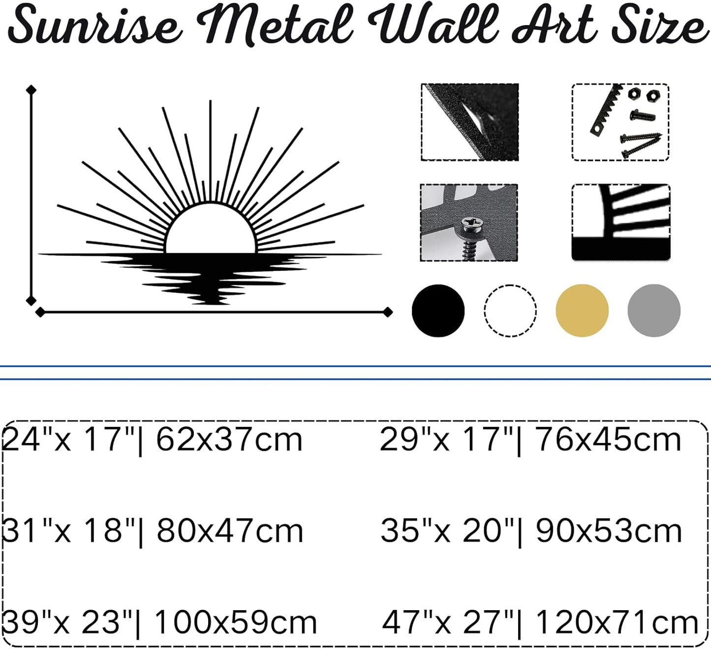 Sunrise Metal Wall Art, Metal Sun Wall Decor, Metal Sun Outdoor Decor, Large Metal Sun Wall Art, Sun Wall Art, Boho Sun Wall Art, Sunshine Metal Sign, Living Room Bedroom Wall Hangings (White, 53"x 31"| 135x80cm)