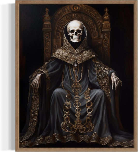Skull King Poster Art Print, Halloween Scary Vintage Wall Art Academia Spooky Painting Decoration for Horror Prints, Gothic Posters Bedroom Decor 89 (Skull King 1, 11 x 14 inches, Wood Frame)