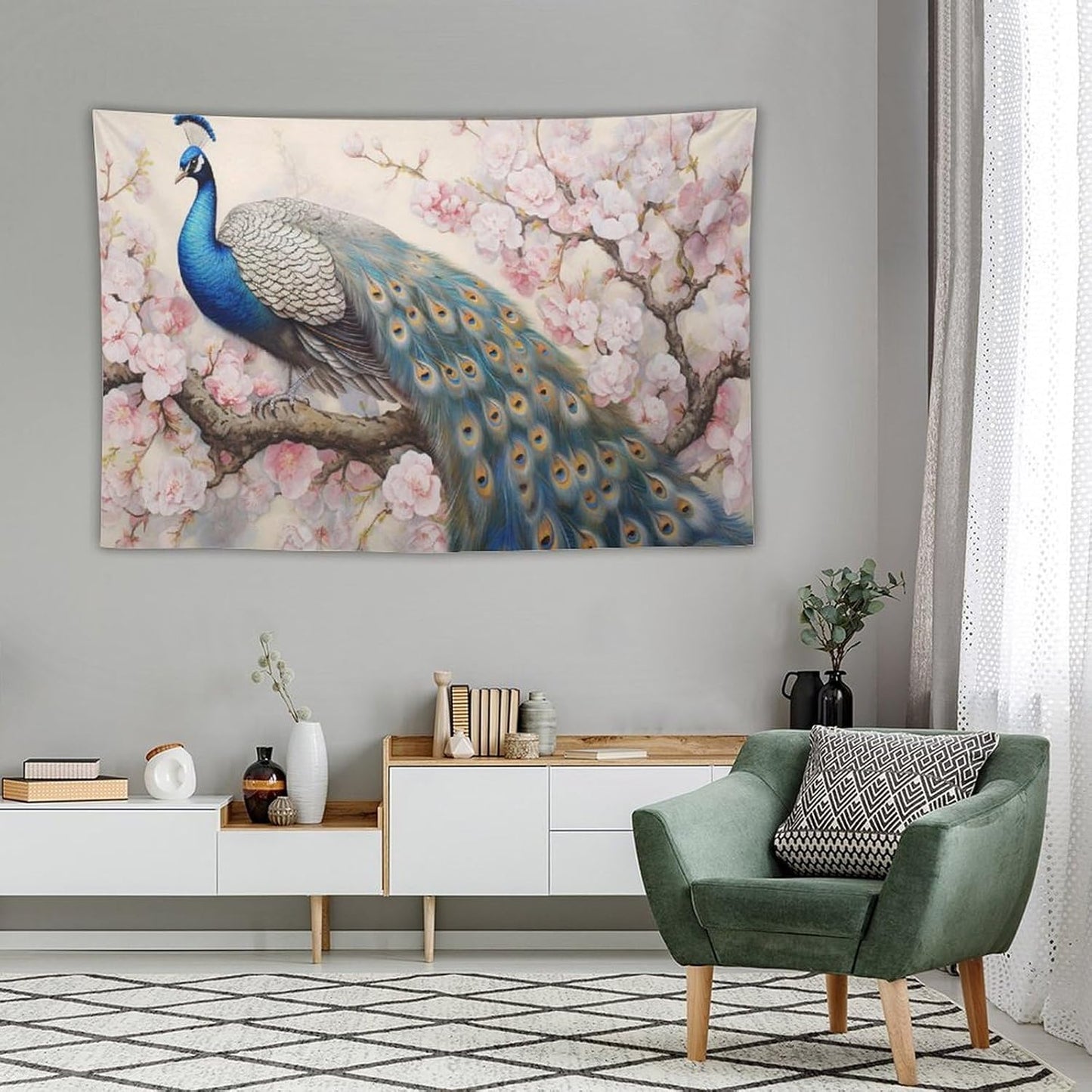 Peacock Tapestry Peacock Tapestries Fabric Wall Hanging Aesthetic Space Garden Indoor Outdoor Wall Art Tablecloth Bedspread Decoration for Bedroom Dormitory Living Room Home Decor 60"x90"