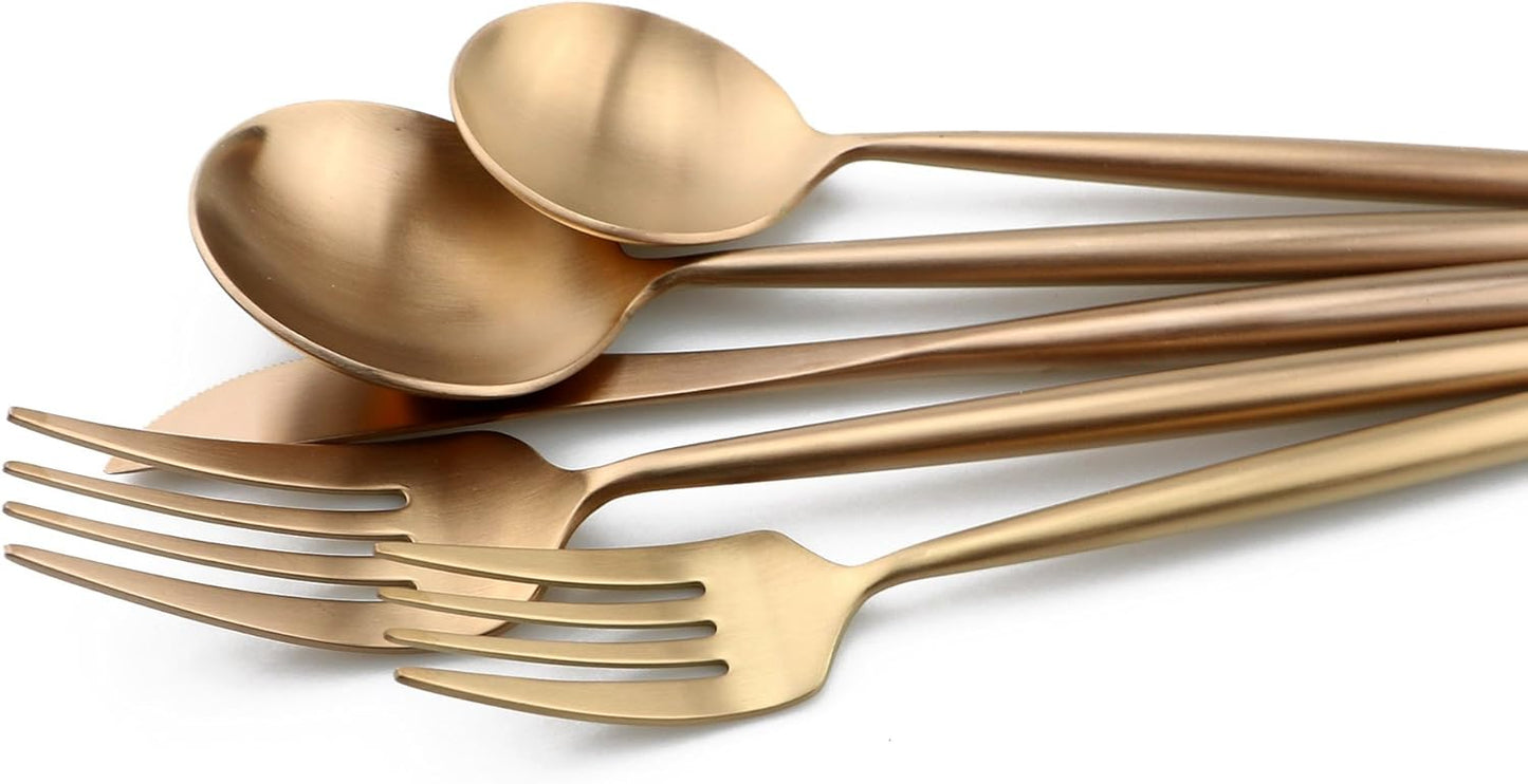 20-Pieces Luxury Rose Gold 18/10 Stainless Steel Flatware Set, Matte Finish, Service for 4