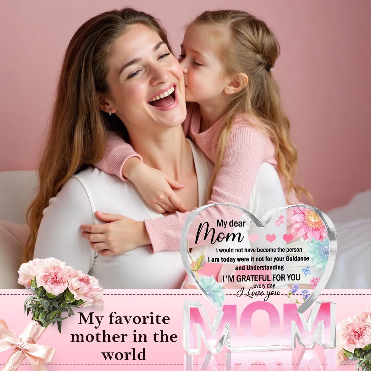 Mothers Day Gifts Best Mom Gifts -Gifts for Mom from Daughter Son - Best Mom Ever Gifts Unique Mother Birthday Acrylic Heart-Shaped Plaque Desk Decorations Present for Mom Christmas Anniversary