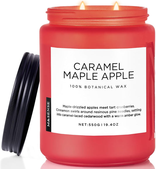 M&SENSE Caramel Apple Pie Candles for Home Scented, Natural Soy Wax 19.4oz Long Lasting 110 Hours Clean Non Toxic Large 2 Wick Candle Gifts for Thanksgiving Housewarming