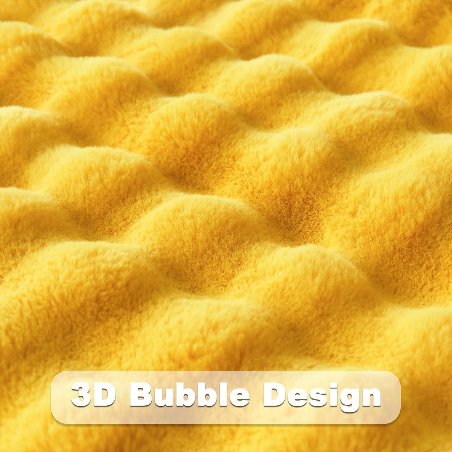 NEWCOSPLAY Faux Fur Throw Blanket Mustard Yellow Bubble Blanket Thick Warm Soft for Couch Sofa Bed 550GSM (Mustard Yellow, Throw(50"x60"))