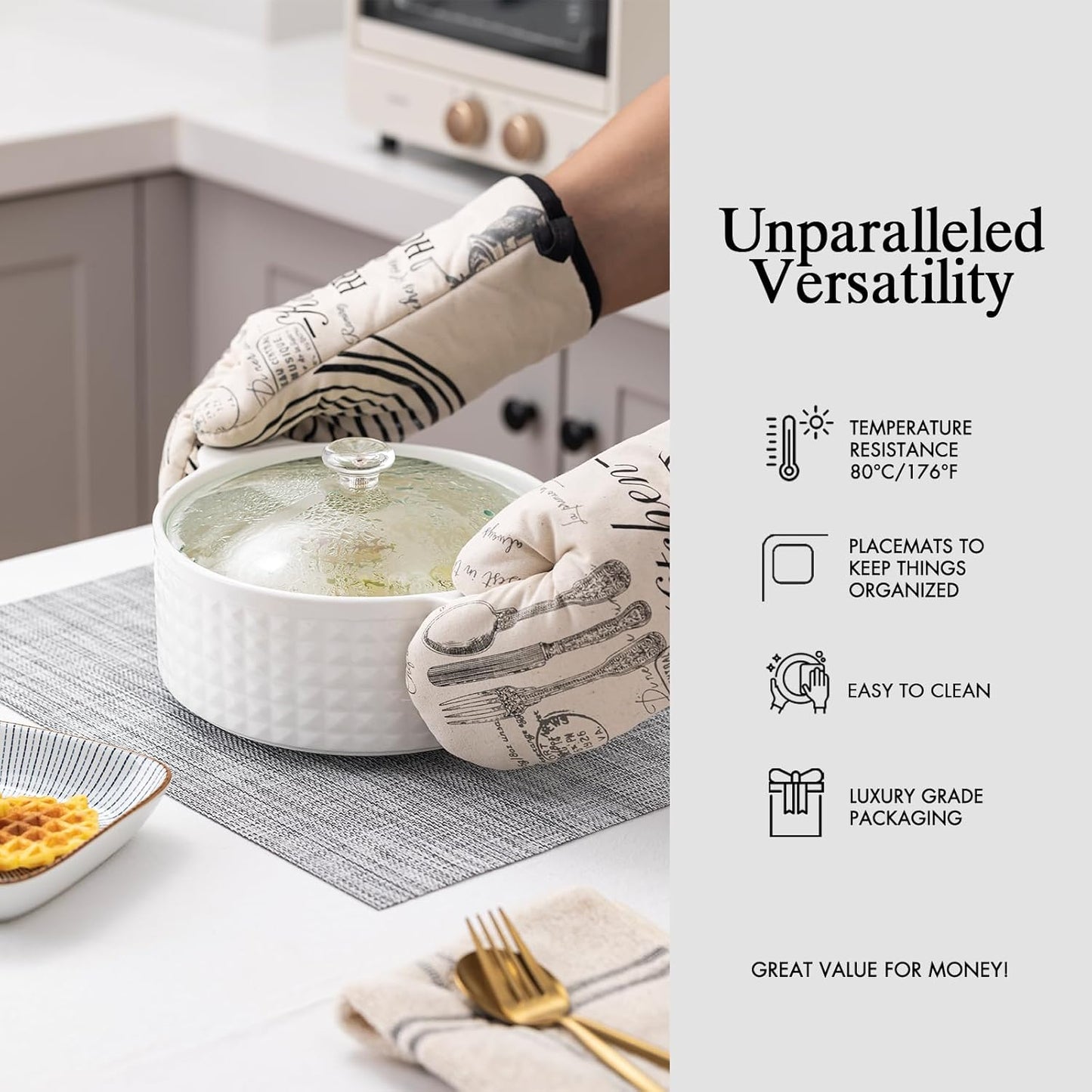 Placemats Set of 4 - Easy Clean Woven Vinyl Placemats for Dining Table, Indoor/Outdoor Place Mats, Washable PVC Table Mats（Gray）