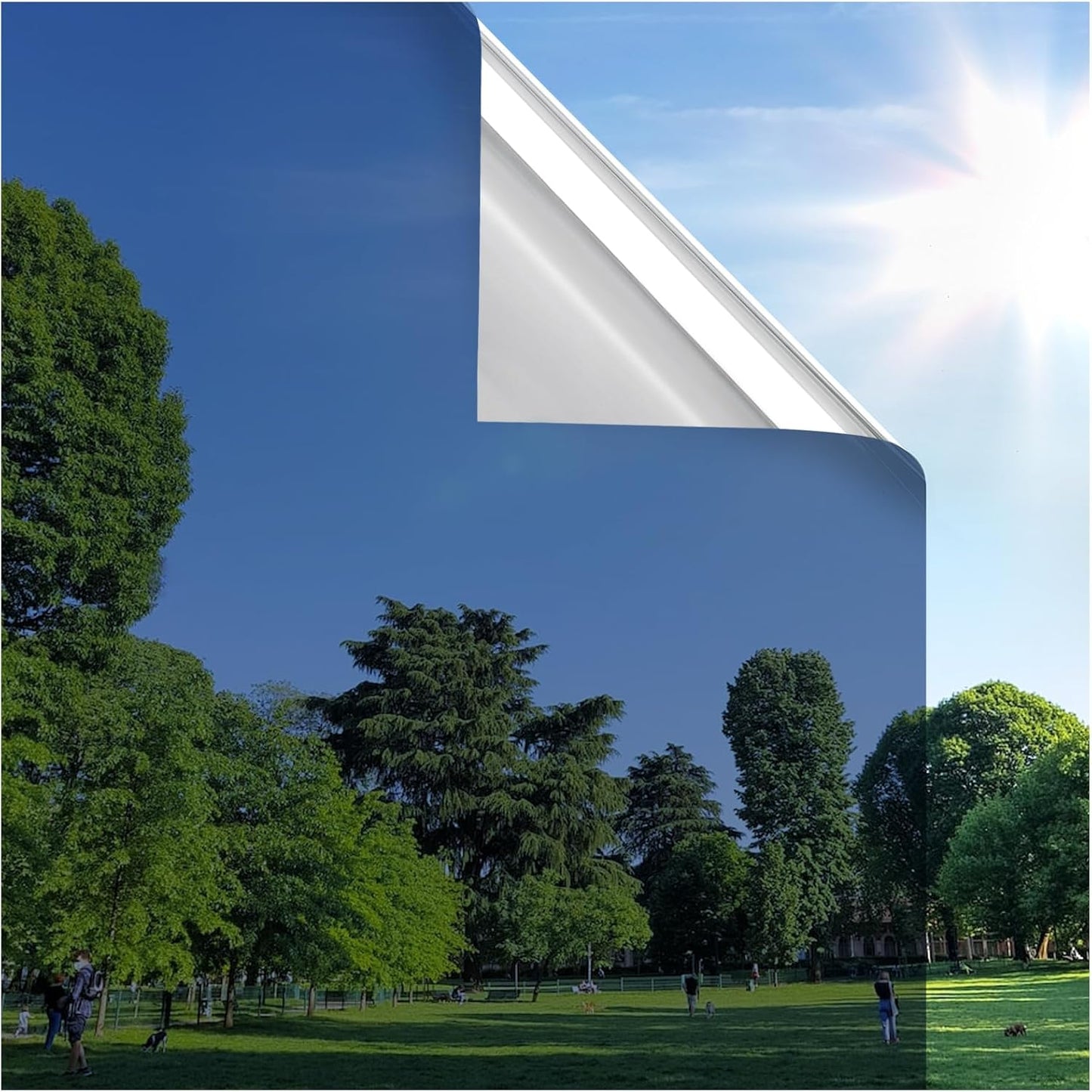 rabbitgoo Window Privacy Film One Way Window Tint for Home, Removable Reflective Heat Sun Blocking Anti UV Glass Door Covering, Mirror Tinting Film House Office, 35.4 in X 13.1 Feet, Blue Silver