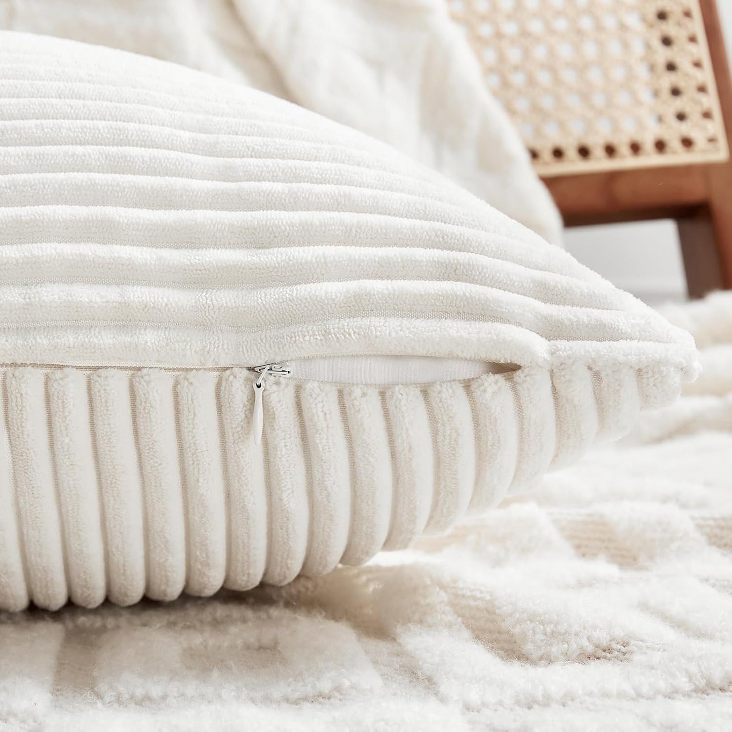 Fancy Homi 2 Packs Cream White Decorative Throw Pillow Covers 20x20 Inch for Living Room Couch Bed Sofa, Farmhouse Boho Home Decor, Soft Corss Corduroy Patchwork Accent Square Cushion Case 50x50 cm