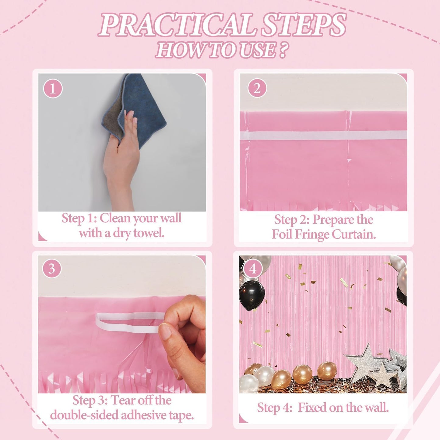 3 Pack Foil Fringe Backdrop - PastelPink Shiny Tinsel Curtains for Party Decoration/Photo Booth Props - 3.3x8.2 FT Metallic Foil Backdrop for Birthday, Wedding, Graduation, Christmas.