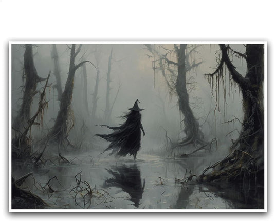 JFHCQJPK Vintage rustic swamp witch poster dark moody wall art gothic horror season halloween print for home decor retro dark moody painting8x12in Frameless