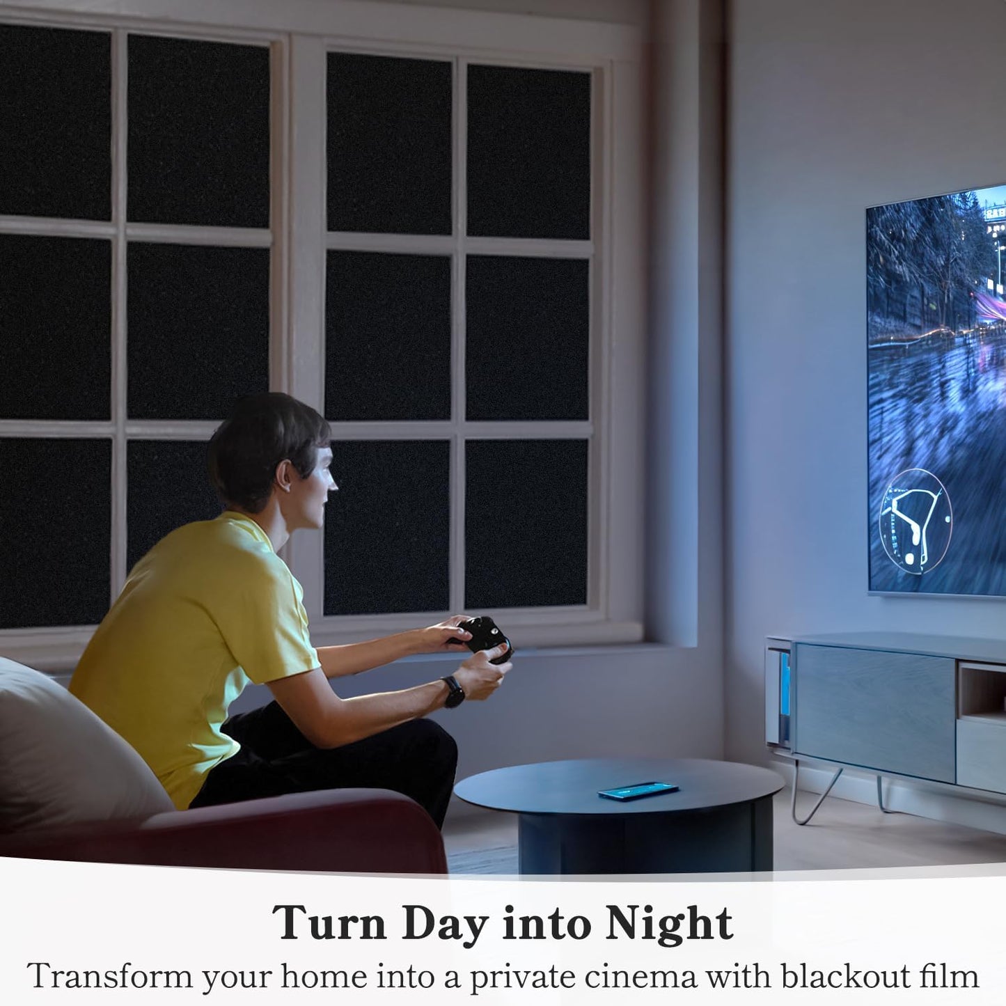 DUOFIRE Blackout Window Film Completely Light Blocking Privacy Window Film Room Darkening Frosted Tint Films for Day Sleep, Non Adhesive Static Cling Films DT-C009 (35.4 x 78.7 Inch)