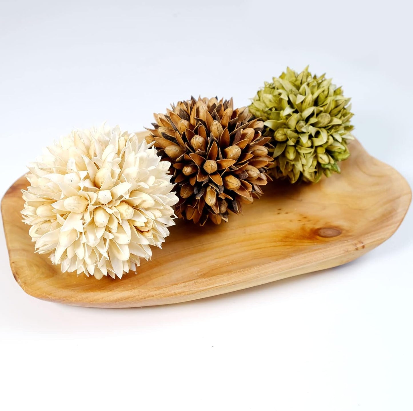 3.5inch Decorative Balls Bowl/Tray &Floral Orb/Ball with Dried Potpourri, Artificial Decorative Balls for Vase Bowl Filler Table Decor for Home,Spa,Reiki, Set of 3