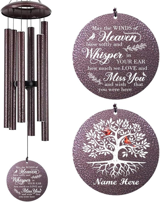 Sympathy Wind Chimes Life Tree, 36inch Personalized Memorial Wind Chimes, Cardinal Wind Chime for Loss of Loved Dad/Mom, Sympathy Gifts Memorial Gifts, Deep Tone Outdoor Decorations