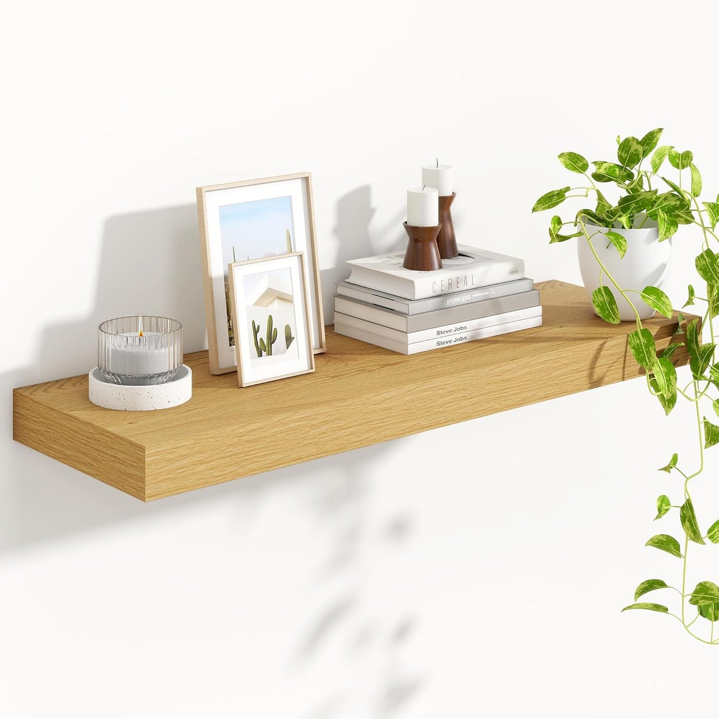 Heimlove 36 Inch Floating Shelves for Wall,10 Inch Deep Wood Shelves with Invisible Brackets,Wall Mounted Storage & Display Shelves for Bedroom,Living Room,Kitchen,Office,Oak Color