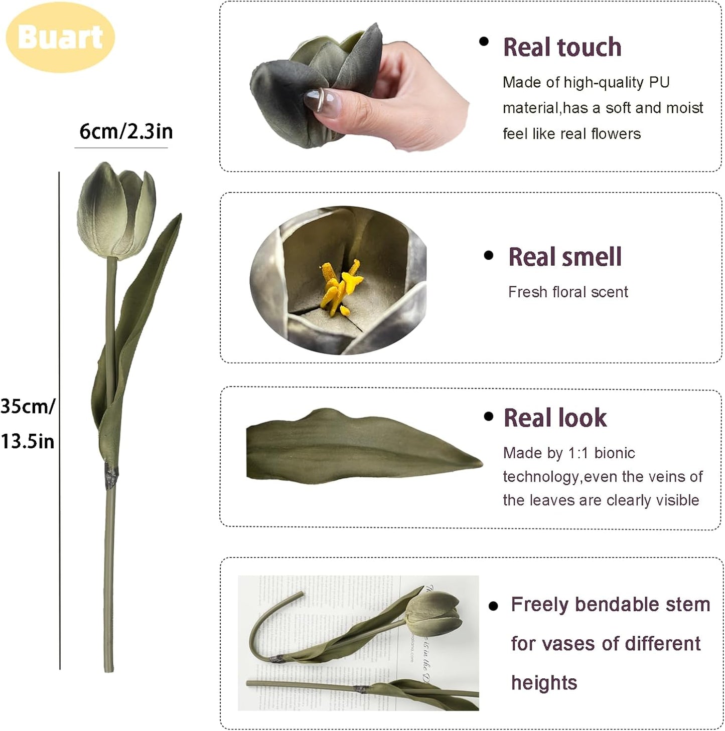 Buart Black-Coffee Flowers Artificial Luxury Big Tulip Valentine's Day Mother's Day Easter Home Kitchen Wedding Decorations(11pcs)