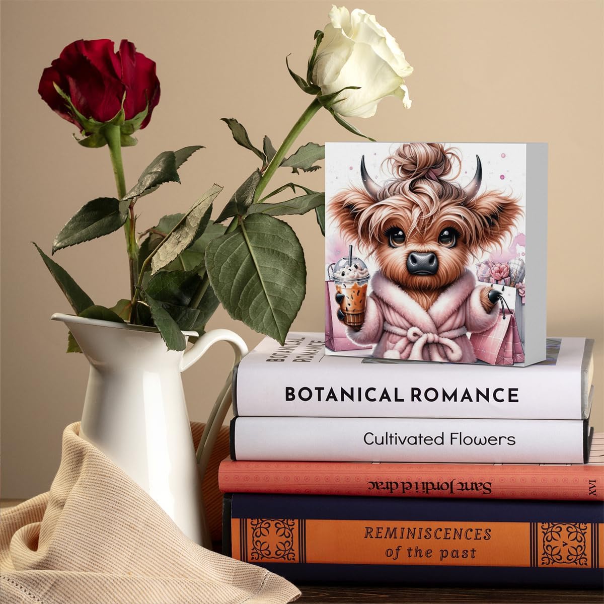 Highland Cow Winter Decor, Highland Cow Gifts for women, Highland Cow Baby Decor, Highland Cow Nursery Decor, Wooden Box Decor Sign for Home Farmhouse Office Living Room Table Shelf Tiered