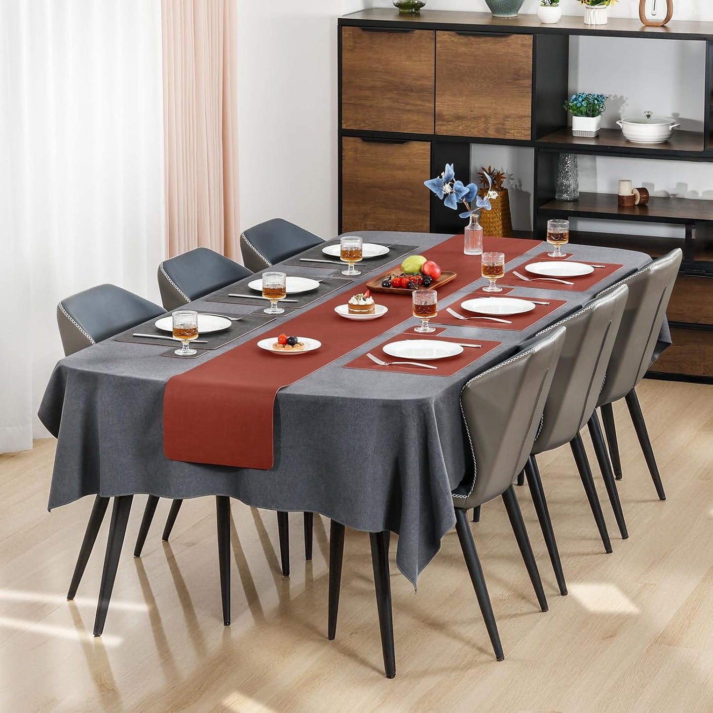 Myir JUN Dual Sided Faux Leather Placemats Set of 8 for Indoor Outdoor Dining Tables, Square Non-Slip Washable Wipeable Table Mats (Gray Terracotta, Set of 8)