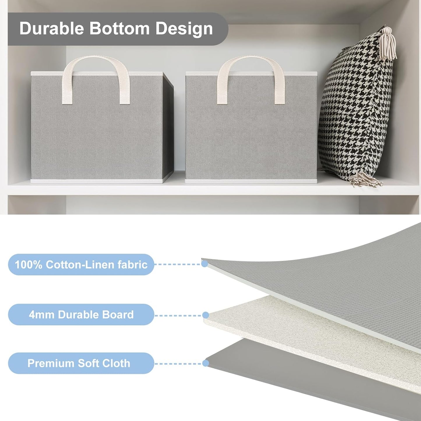 Closet Storage Bins, Fabric Closet Organizers and Storage Basket for Shelves, Collapsible Shelf Baskets for Organizing Shelves, Bedroom Clothes Basket, Gray, 3 Pack