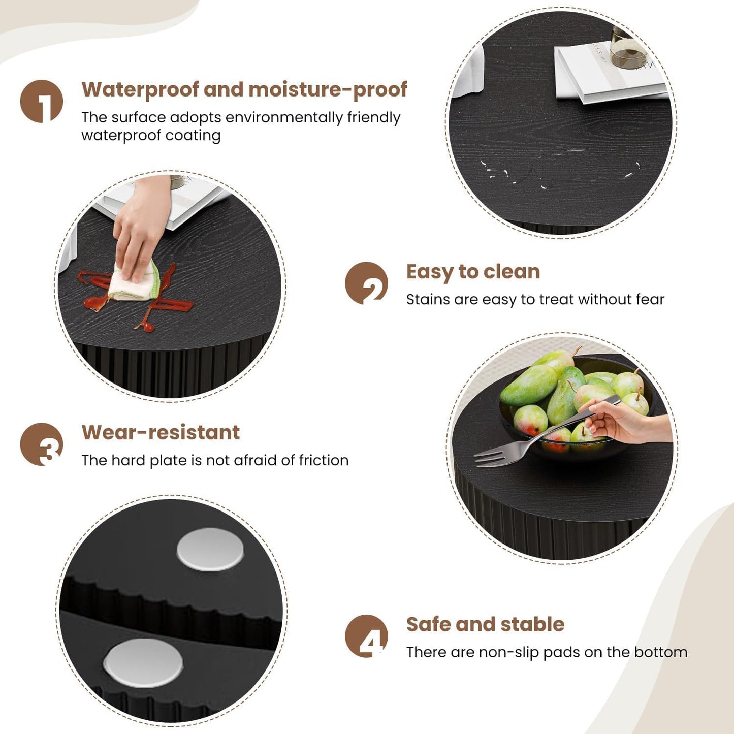 WXFKLDJ Round Nesting Coffee Table Set Cylindrical Wooden Coffee Table Sofa Center Table Circle Embossed Design Side Table for Living Room Apartment No Assembly (Round Black Small)