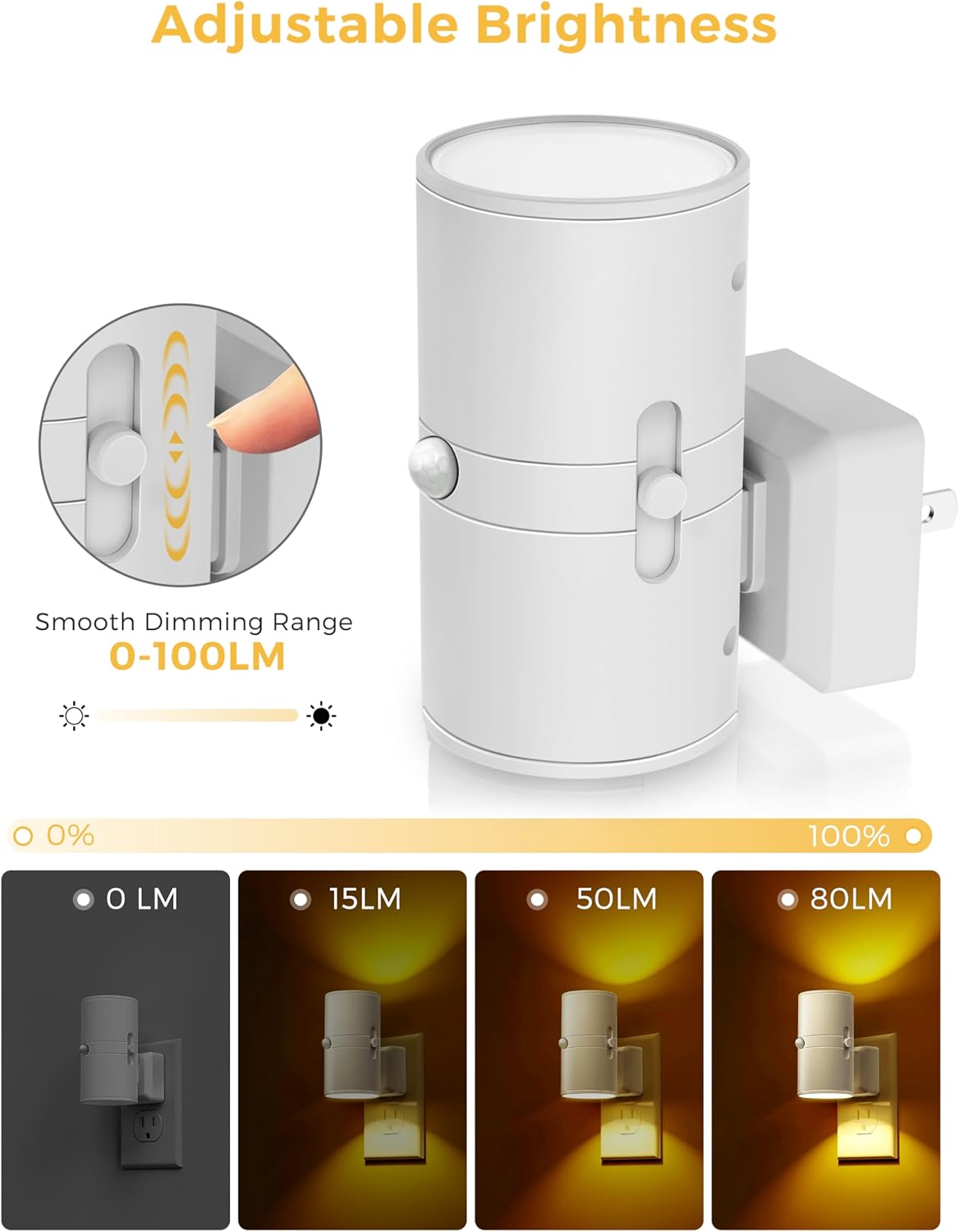 L LOHAS LED Motion Sensor Nightlight, Amber Night Light, [2 Pack] Motion Activated Night Light, Yellow Nightlights, Dimmable 0-100LM, Sleep Light for Bathroom Hallway Bedroom Stairway Kitchen