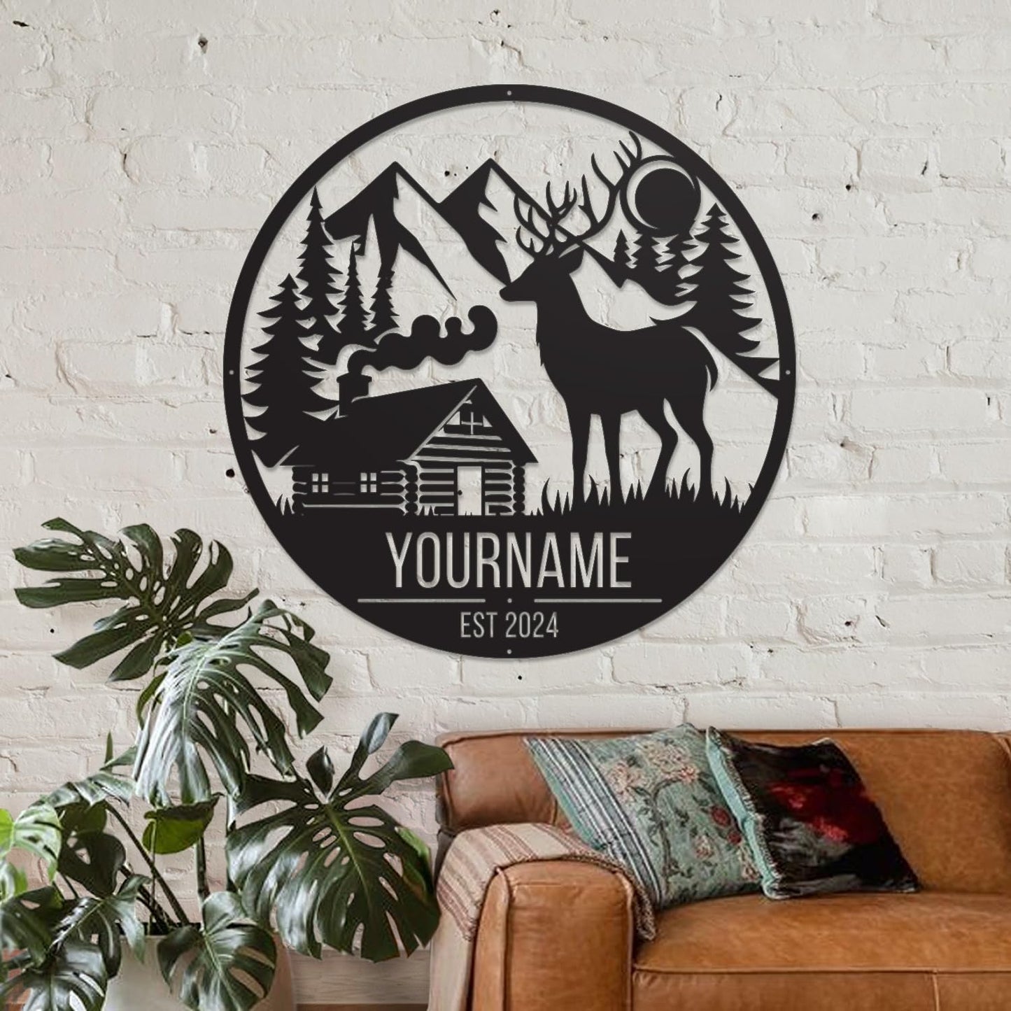 Personalized Deer Forest Name metal Signs,Custom Shed Metal Wall Decor,Black Deer Metal Wall Art Decor,Deer Home Metal Signs Plaques,Outdoor wall Decorative Signage (Style B)