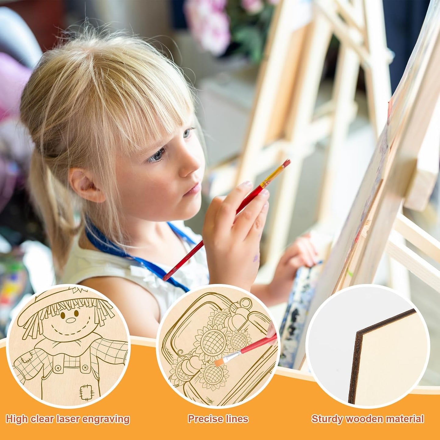 COCHIE 10PCS Large Thanksgiving Unfinished Wood Crafts to Paint for Adults Kids, Bulk Predrilled Wooden Ornaments for Painting, Pumpkin Scarecrow Paintable Wood Slices Craft Supplies with Ropes