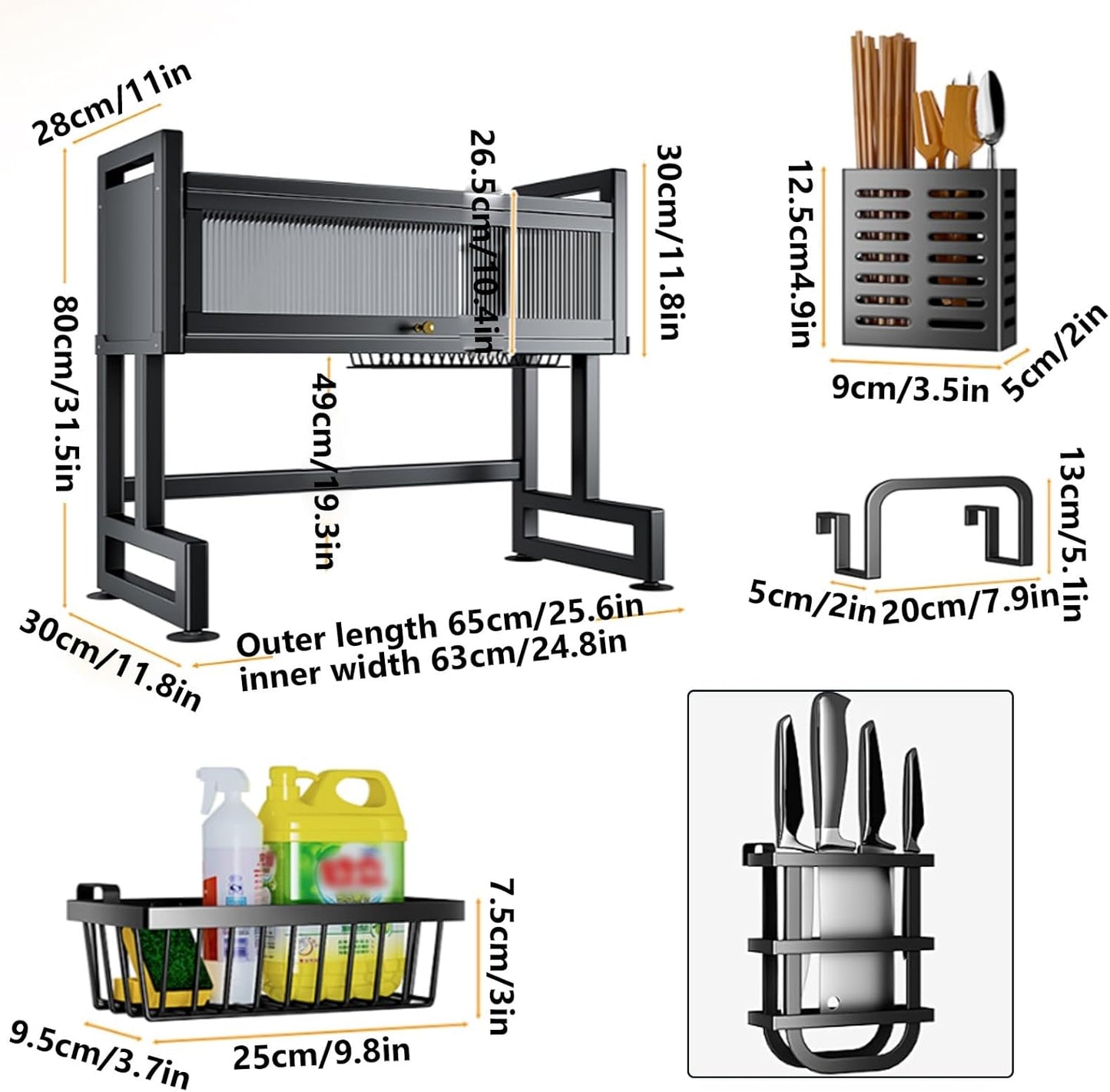 Home Furnishing Over The Sink Dish Drainer Drying Rack 3 Tier Over Sink Dish Rack for,oversink Dish Dry Rack,Space Saving Dish Drying Rack,Kitchen Sink Organizer countertop(White,65cm/25.6in)