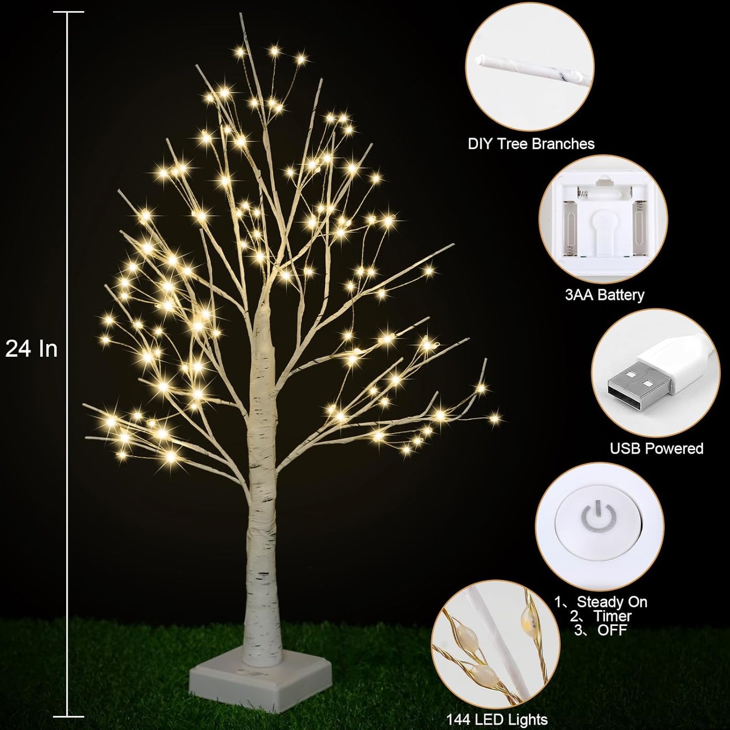144 LED Birch Tree Lights, DIY Artificial Tree Lamp Timer Battery/USB Operated, Tabletop Bonsai Fairy Light Spirit Tree for Bedroom Christmas Home Gifts Decor (Warm White)