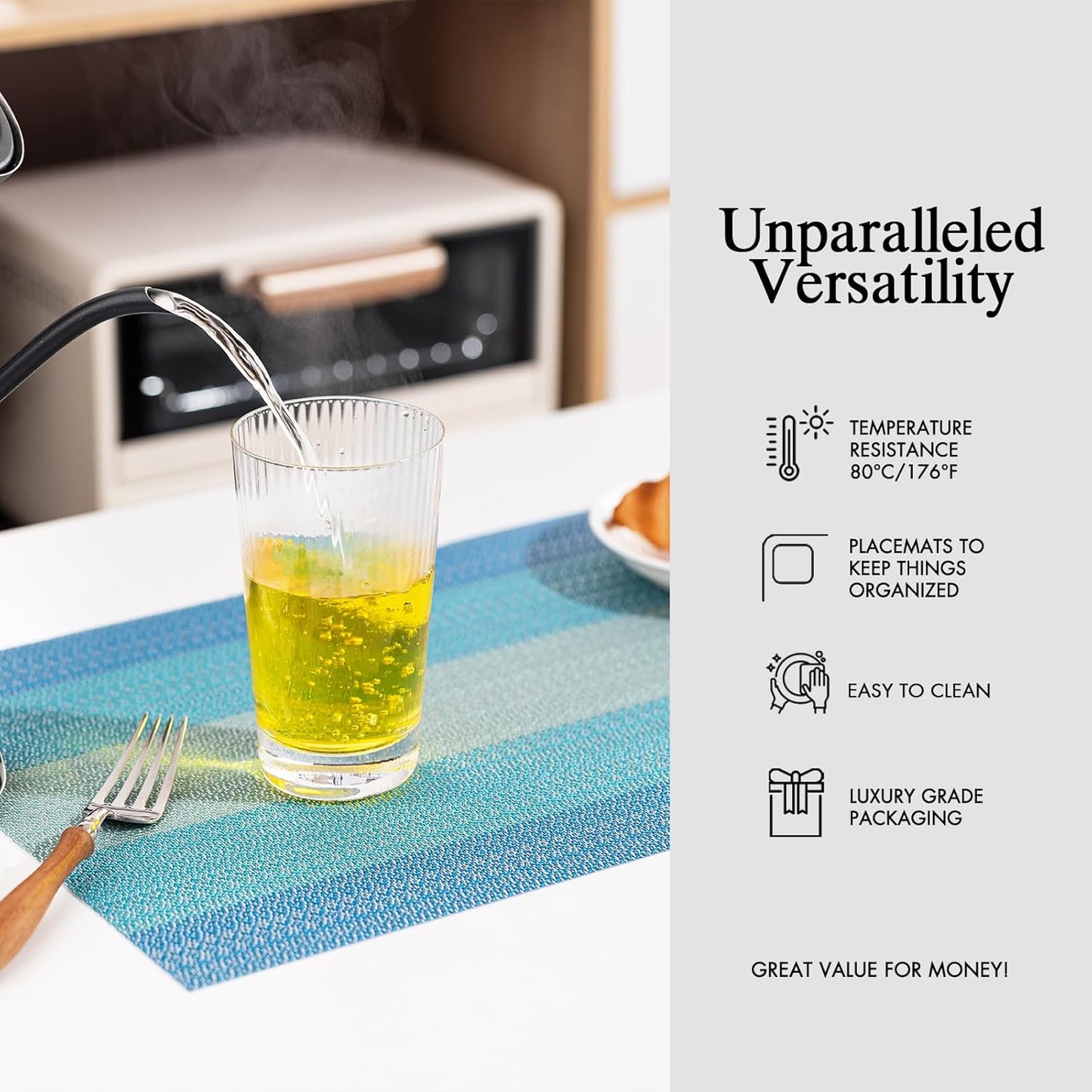 Placemats Set of 6 - Easy Clean Woven Vinyl Placemats for Dining Table, Indoor/Outdoor Place Mats, Washable PVC Table Mats（Ocean Geode）