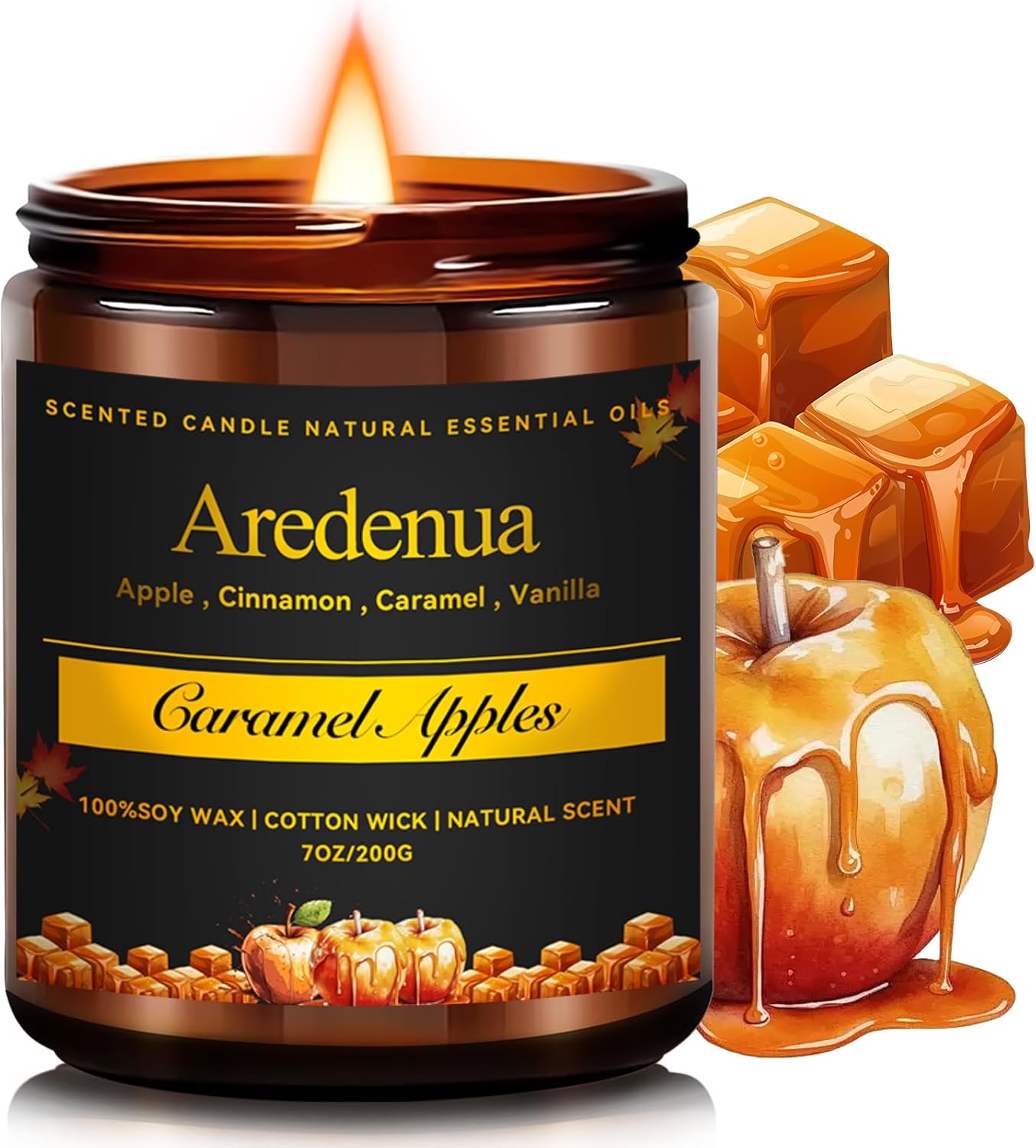 Fall Candles - Caramel Apple Candle | Fall Scented Candle, Thanksgiving Gifts - 7oz Autumn Soy Candles for Home Scented - Apple Scented for Thanksgiving, Autumn & Holiday Gift for Women Men