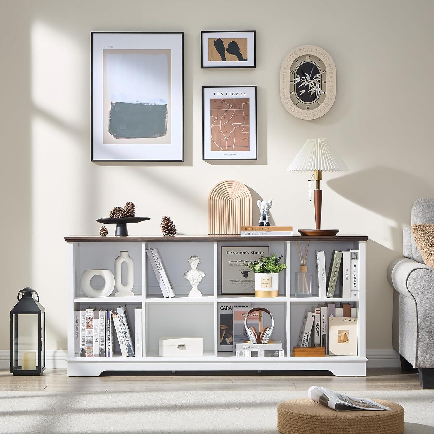 Farmhouse 5 Cube Bookshelf, White Storage Organizer Bookcase, Kids Toy Storage Cabinet, Small Bookshelves Storage Organizer Shelf, Wood Display Cabinet Book Shelves for Bedroom,Living Room,Office