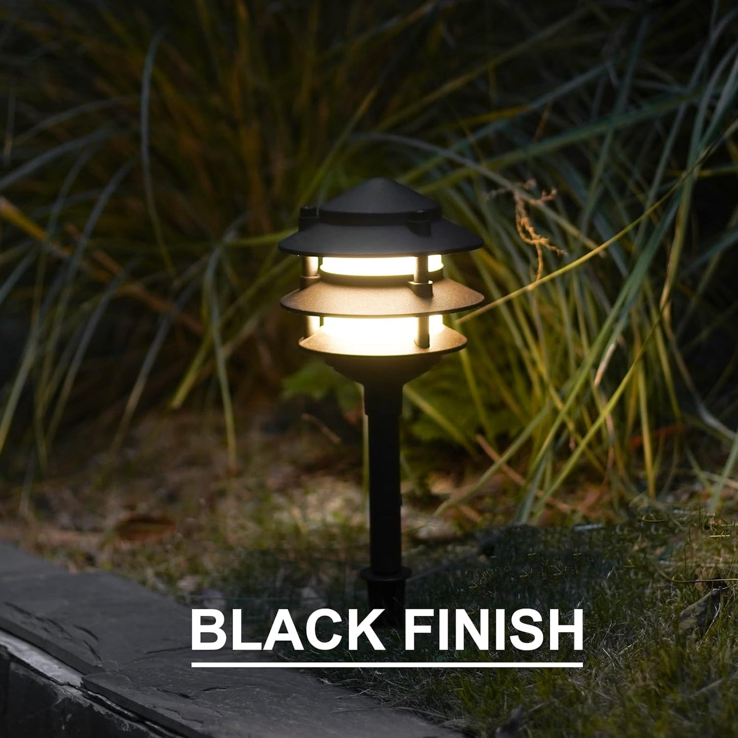 GOODSMANN Landscape Lighting 8PK Pathway Lights Low Voltage 2.2 Watt LED 12V AC Landscape Lights 30 Lumen Warm White with Cable Connectors Metal Stakes 9122-21102-08A