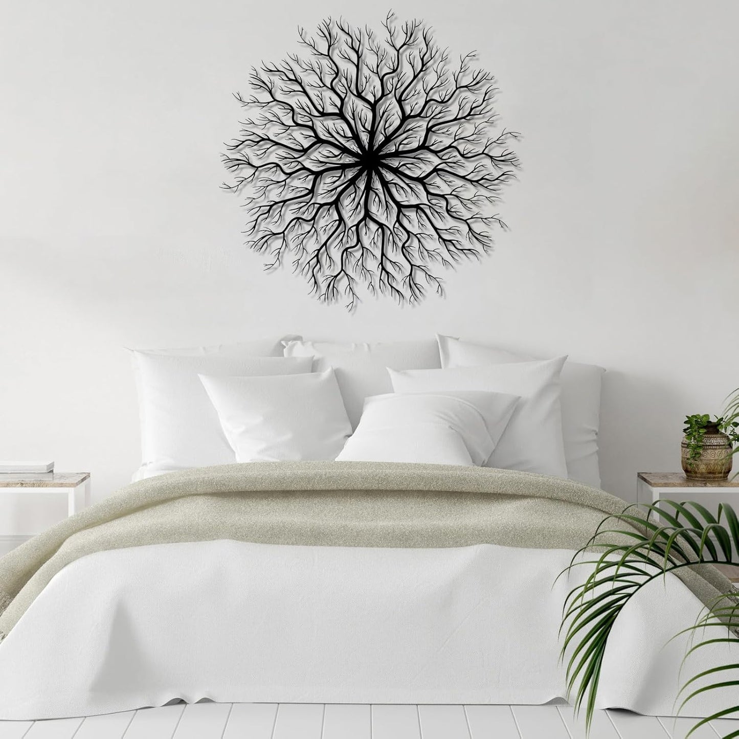 Tree of Life Metal Wall Art, Metal Tree Wall Art, Large Round Sculpture, Round Branch Wall Decor, Large Branch Artwork, Nature Sign, Wall Decor for Living Room, Housewarming Gift (Black, 32"x32"|80x80cm)