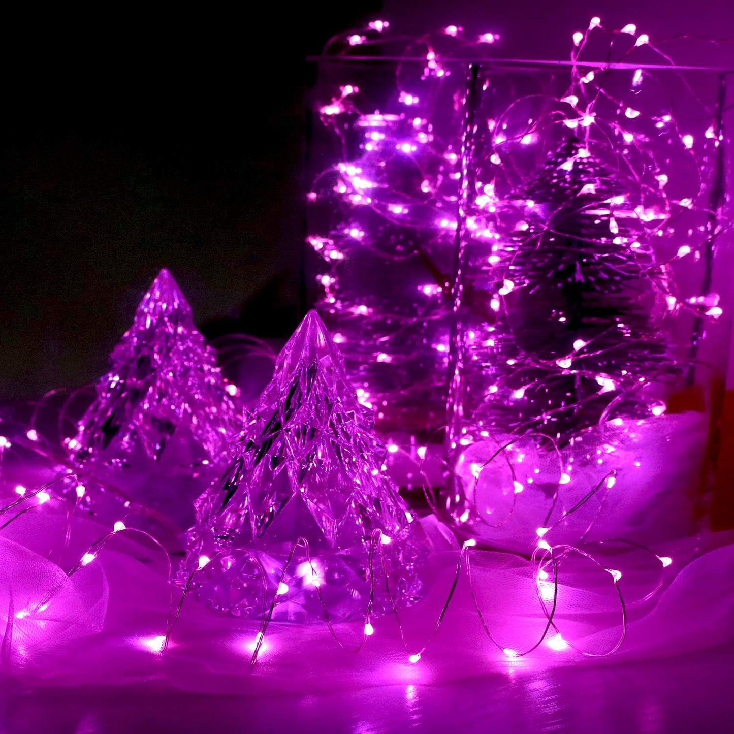 [6-Pack] 7Feet Starry String Lights,Fairy String Lights 20 Micro Starry Leds On Silvery Copper Wire 2pcs CR2032 Batteries Included,Works for Wedding Centerpiece,Party,Christmas Table Decor (Pink)