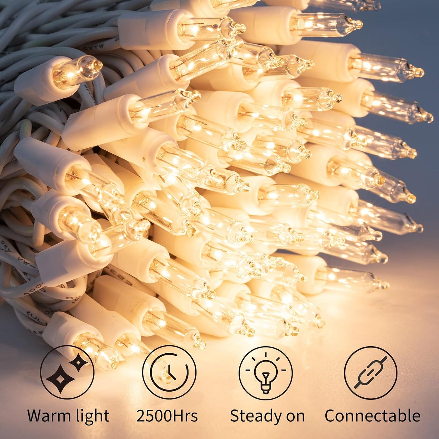 Brightown Christmas String Lights 2 Pack Clear Warm White Mini Lights Plug Powered Waterproof for Indoor and Outdoor Use, 25 Feet for Christmas Tree Party, Wedding Holiday Patio Xmas Decorations
