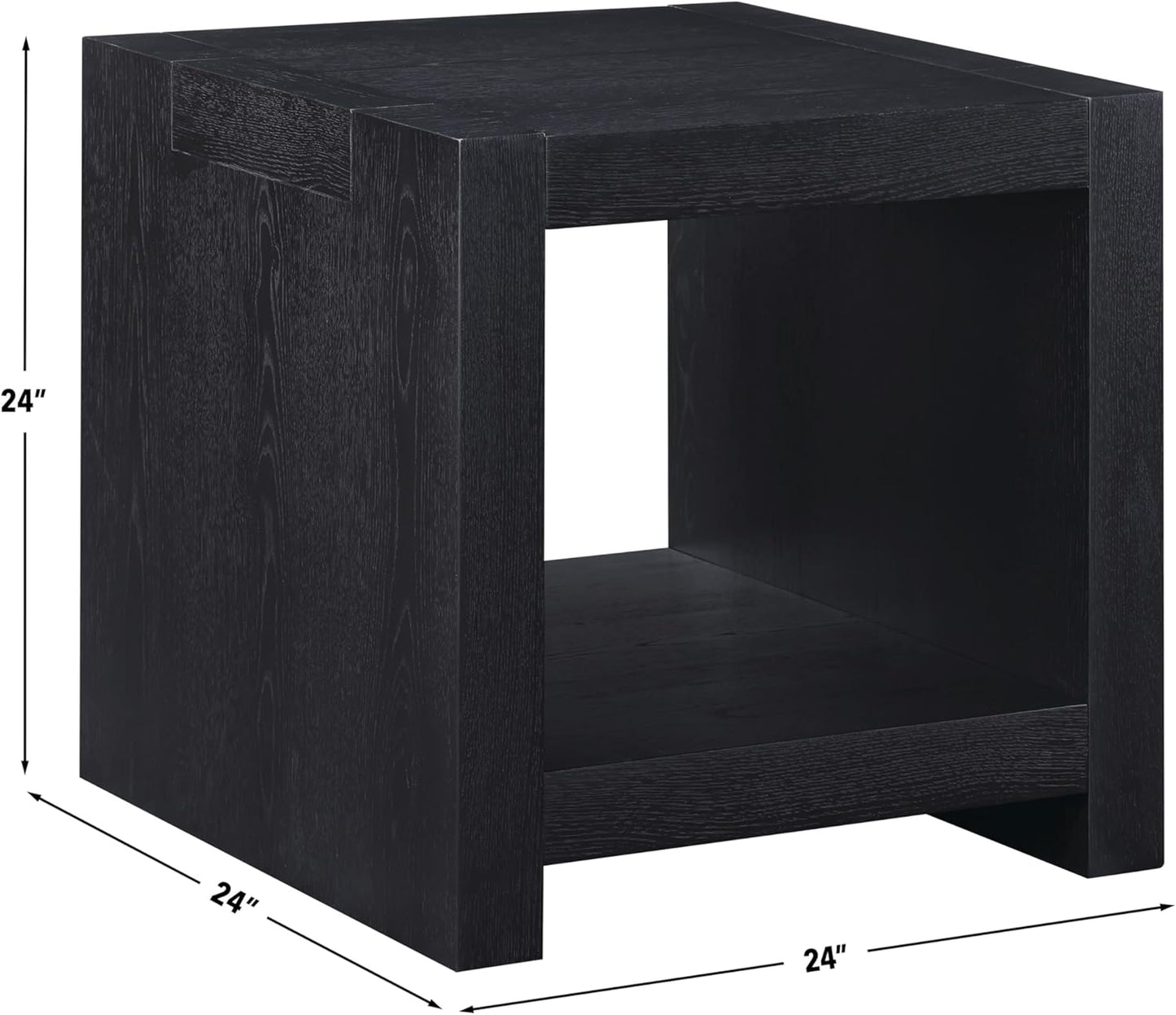 Steve Silver Furniture Aubrey Black End Table, Living Room/Bedroom, Contemporary/Modern Design, Bottom Storage Shelf, Chair Side/Media Table, 24'L x 24" W x 24" H, Black