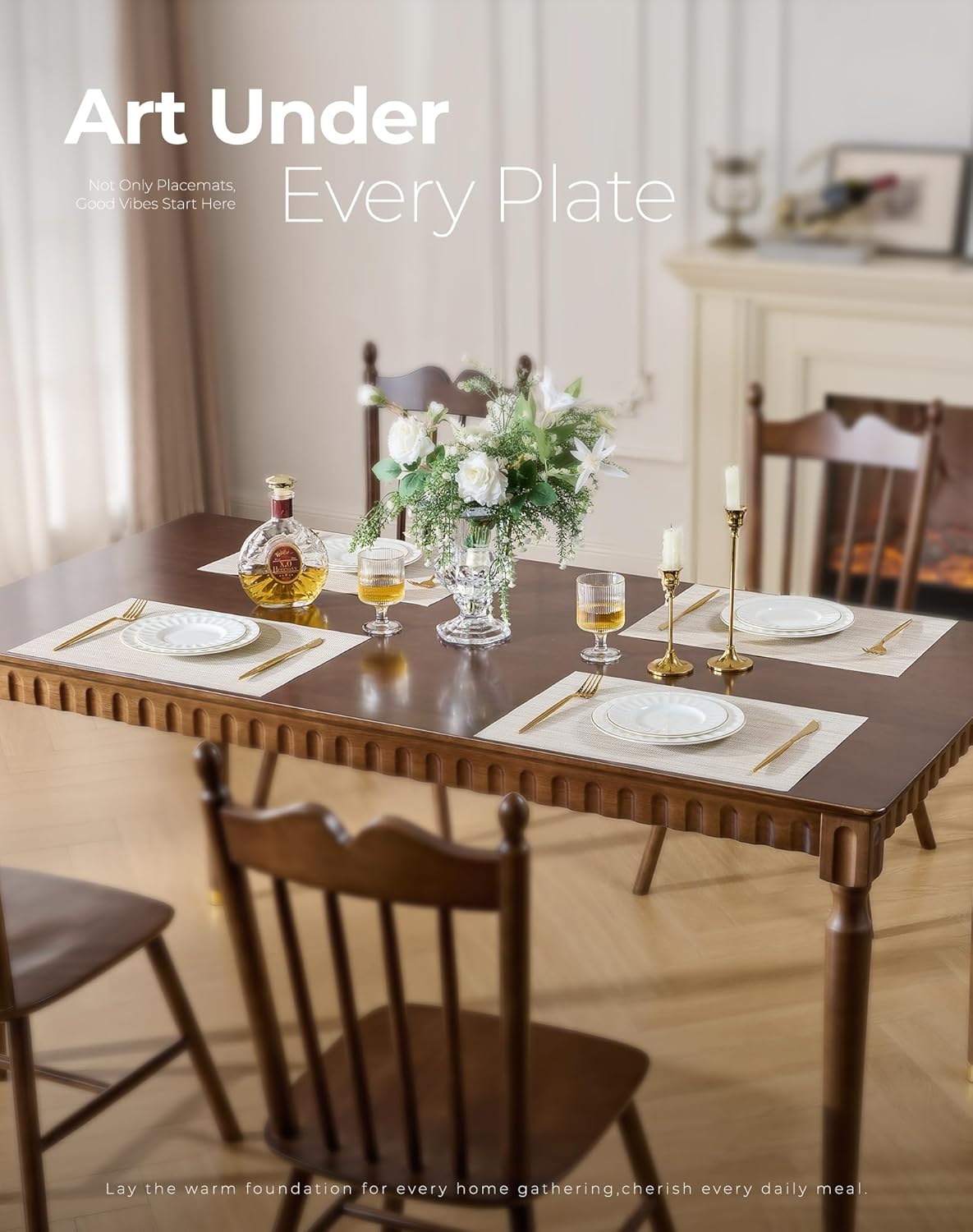 Leetaltree Beige White Placemats Set of 16 - Heat Resistant Non-Slip Place mats for Dining Table, Washable Durable PVC Vinyl Woven Table Mats（Beige White, 16）