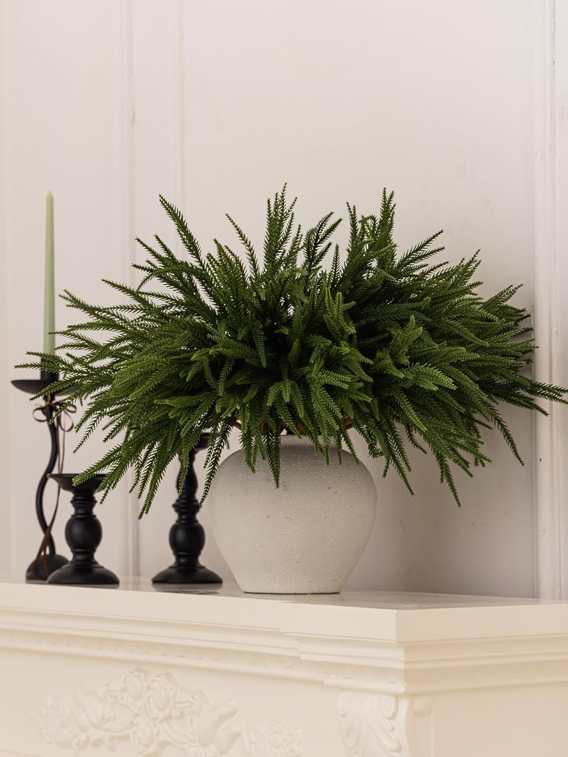 MISSPIN 30 Pcs 21.5 Inches Christmas Norfolk Pine Branches, Norfolk Pine Artificial Christmas Branches DIY Crafts Faux Pine Branches for Xmas Indoor Outdoor Home Decor