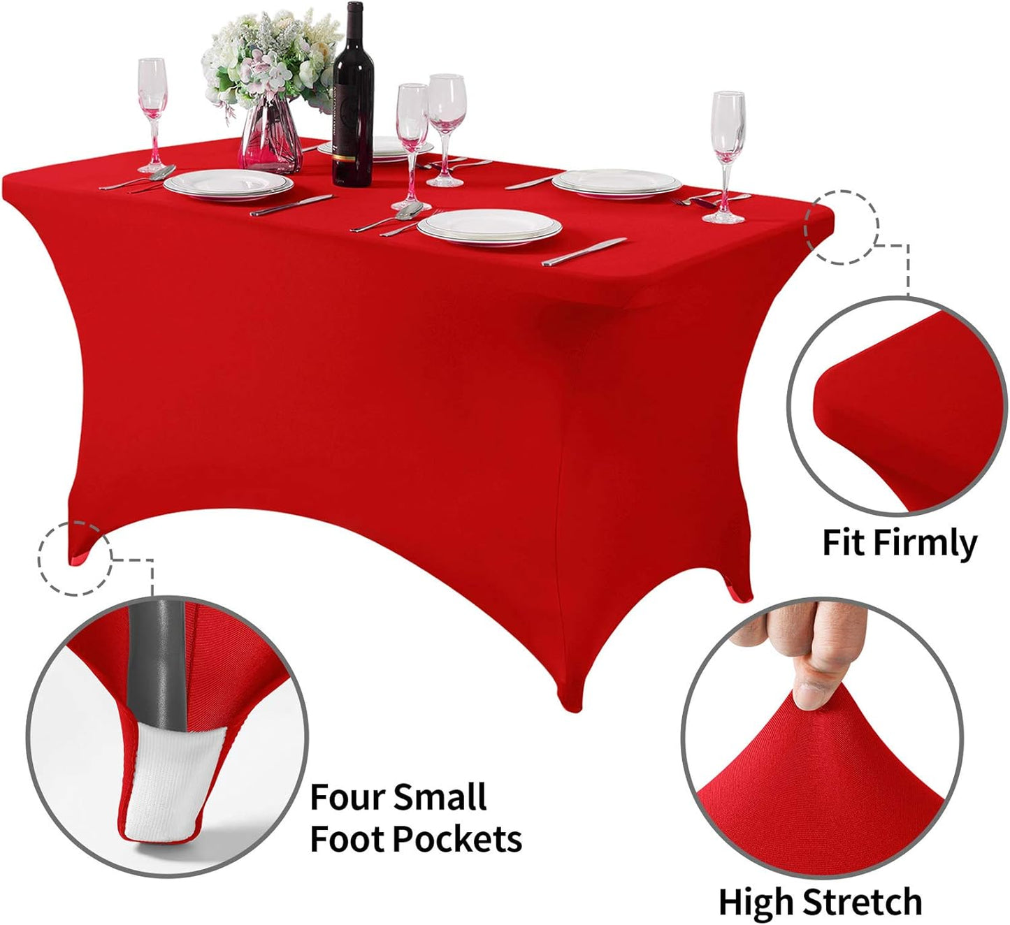 Spandex Table Cover for 4FT or 6ft or 8ft Table Universal Fitted Stretch Tablecloth for Party, Banquet, Wedding and Events-Red