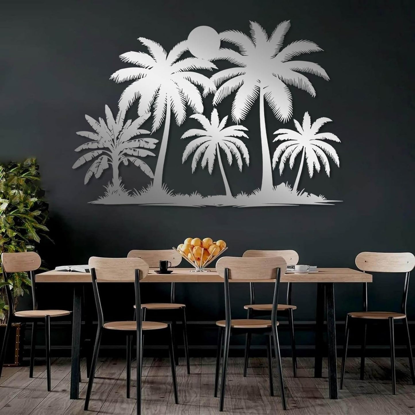 Tuglona Metal Palm Tree with Sunset Wall Decor, Tropical Palm Tree Metal Wall Art, Tropical Wall Decor, Sun Wall Art, Beach Wall Decoration, Coastal Trees Wall Hanging (Black, 48"x33"/121x84cm)