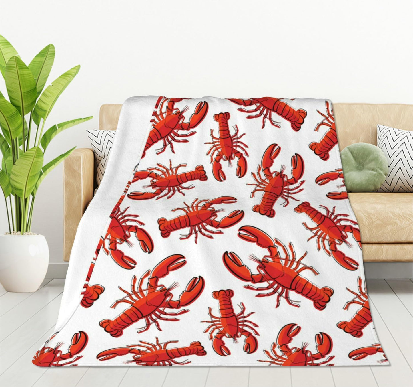 HGOD DESIGNS Red Lobster Fleece Throw Blanket Ultra Soft Cozy Blooming Decorative Flannel Blanket All Season for Home Couch Bed Chair Travel 50x60in