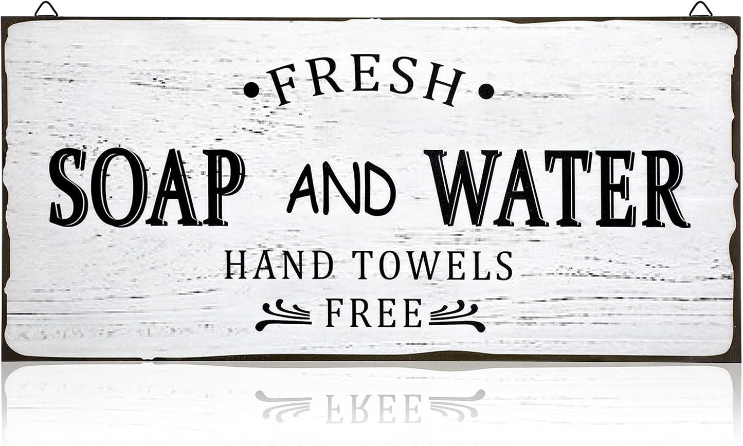 Jetec Farmhouse Bathroom Decor, Fresh Soap and Water Sign Vintage Bathroom Wood Plaque Rustic Wall Decor for Wall Art Decoration Restroom(Classic)
