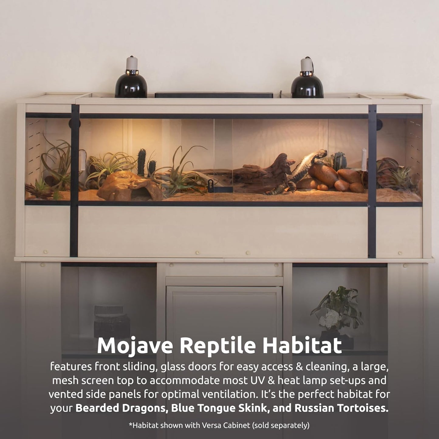 New Age Pet ECOFLEX 60-Inch Mojave Reptile Lounge in Maple- Durable, Moisture-Resistant Wood Plastic Composite Habitat with Vented Side Panels, Removable Sliding Glass Doors & Lock