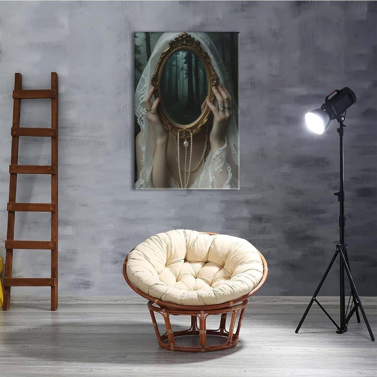 Mirror face covering dark art poster print melancholy gothic painting vintage feminine print victorian style decoration antique art28x40in Frameless