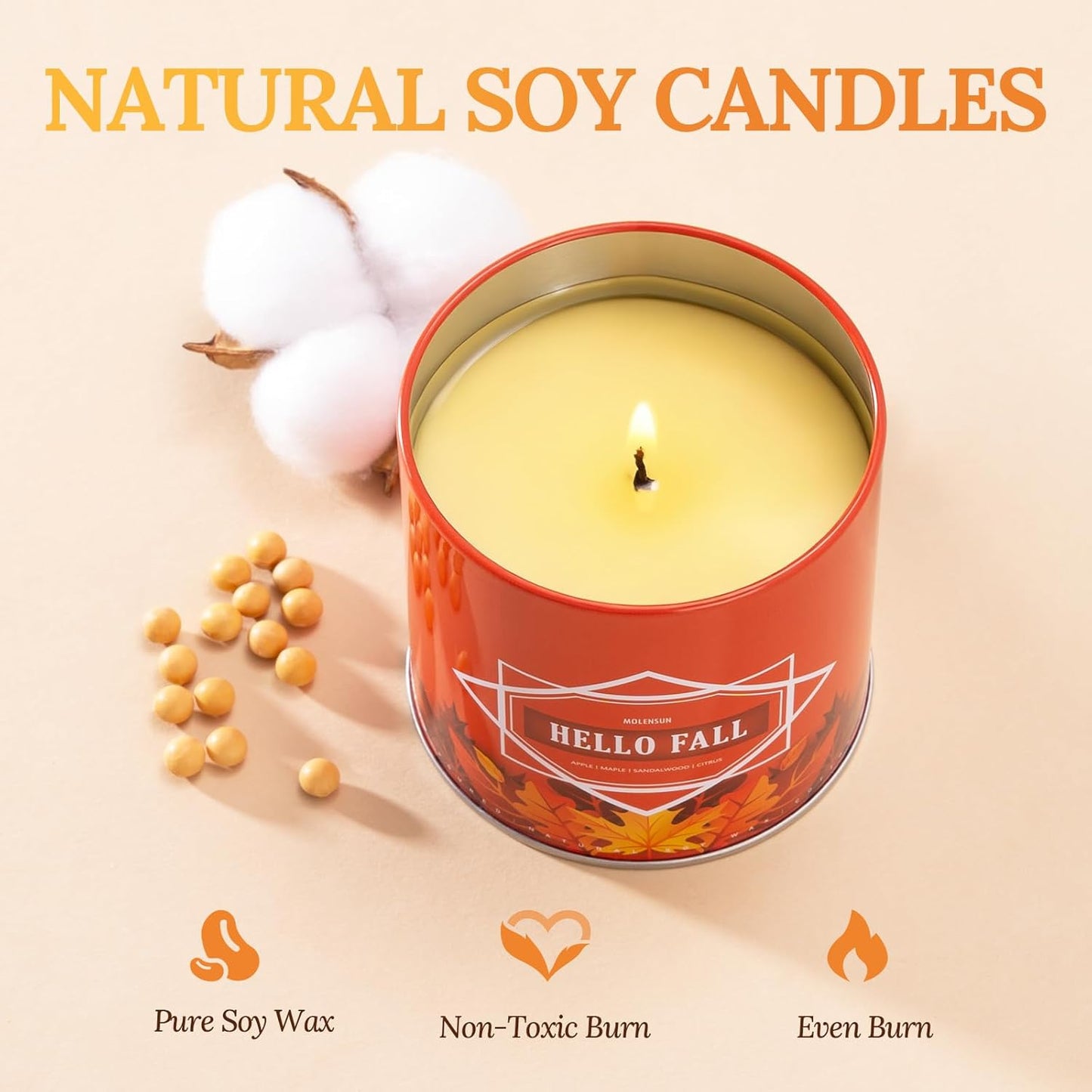 Fall Candles – 36oz (4×9oz) Soy Candles Gift Set with Autumn Scents: Pumpkin Spice, Cinnamon Clove, Apple Pie, Hello Fall – Gifts for Women & Men, Autumn Home Decor