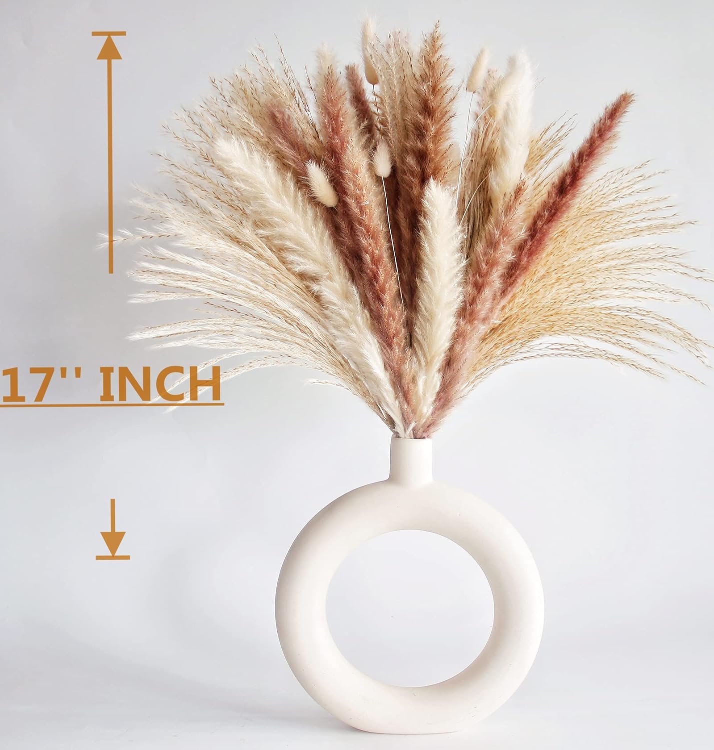 100 PCS Dried Flowers Pampas Grass Bouquet, Boho Table Decor, Bunny Tails Dried Flowers, Brown Pompas, White Pampas Grass for Wedding, Home, Rustic Party, Baby Shower Decorations
